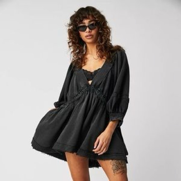 Free People Feeling Cute gray acid washed oversized tunic Sweatshirt/mini dress - Picture 2 of 6